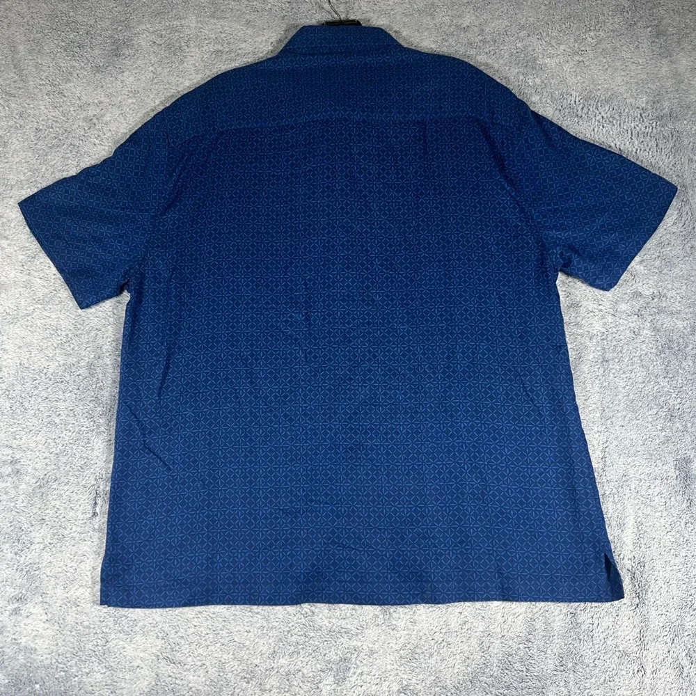 Nat Nast Luxury Originals Blue Silk Cotton Geometric Button Up Shirt‎ Mens Large